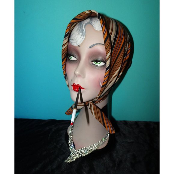 Vintage Tan Purple & Black Striped Scarf - Picture 4 of 10